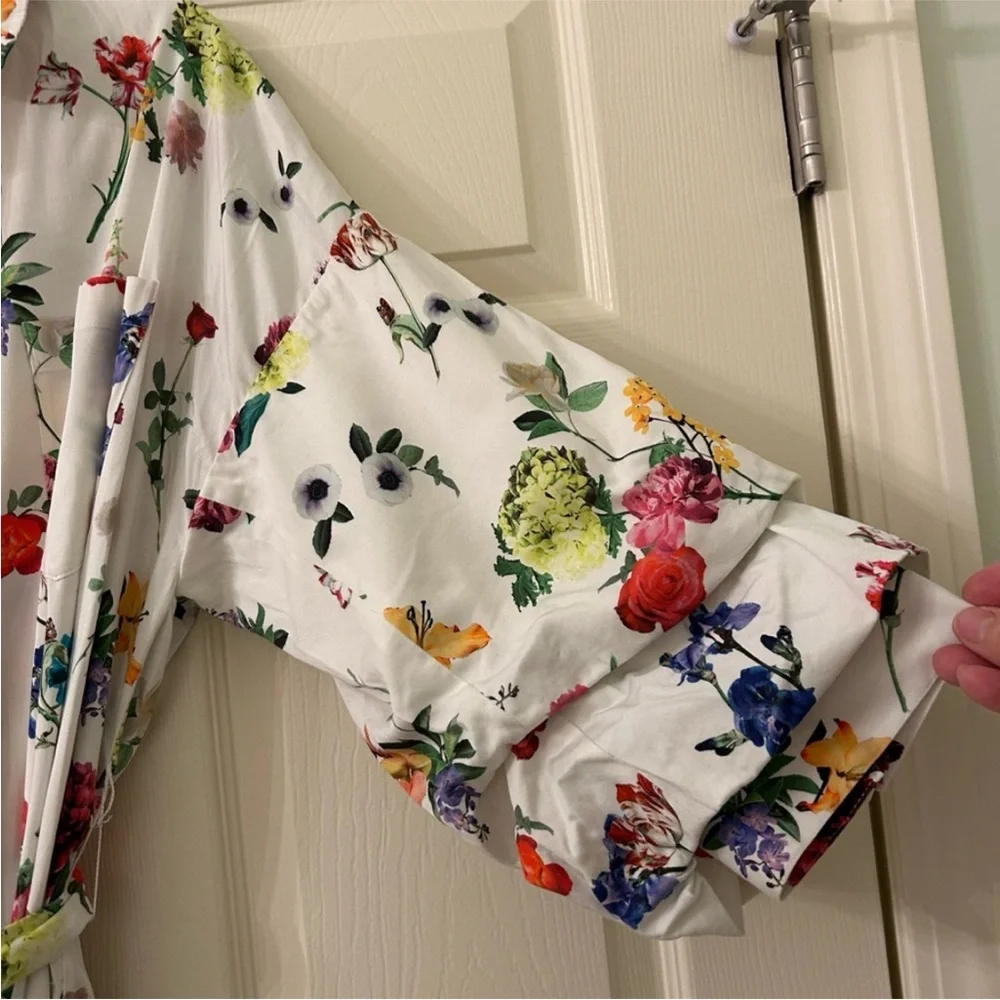 Alice + Olivia White Floral Maxi Shirt Dress with Side Slit - Picture 9 of 12
